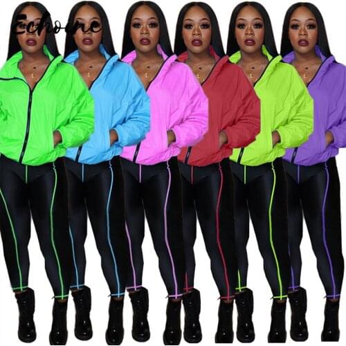 Women Winter Fluorescent Womens Set Tracksuit Full Sleeve Jacket Pencil Pants Suit Two Piece Set Outfits Overalls Plus Size 2XL