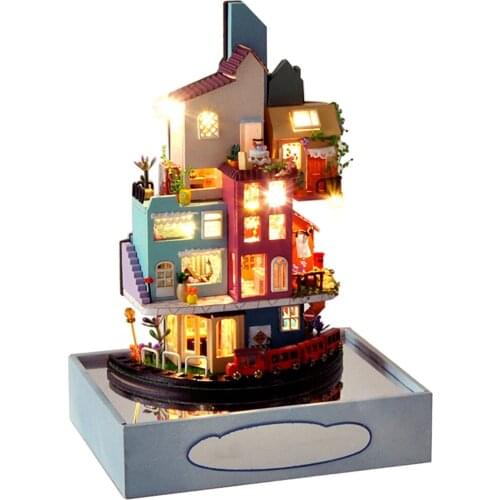 1:24 DIY Wooden Miniature LED Light Dolls House Loft Kit Birthday Toys Gift