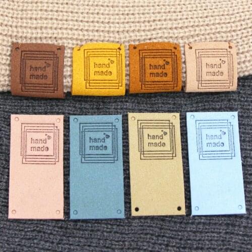 20Pcs Handmade Label Leather Tags Labels Hand Made Tags For Hats Knitted DIY Jeans Bags Shoes Sewing Accessories 2.5x5CM