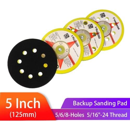 5 Inch 5/6/8 Holes Backup Sanding Pad125mm Sanding Disc Backing Pad 5/16"-24 Thread Hook and Loop Abrasive Tools