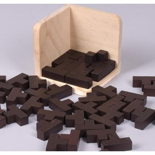 54Pcs Wooden Interactive Practical Convenient Multifunctional T Shape 3D Puzzles Building Brain Teaser Luban Lock Educational To