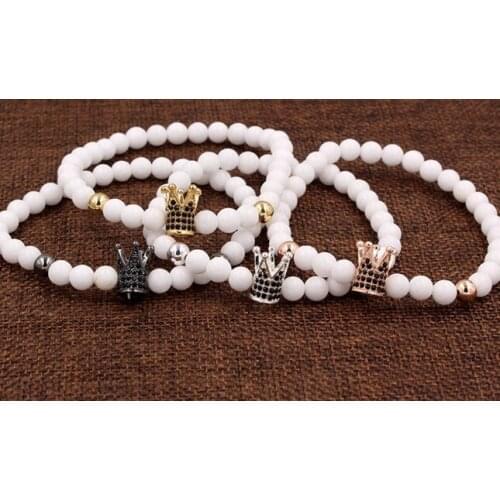 8mm hjr gold silver Copper cz zircon cubic zirconia elastic adjusted Charm stone Crown agate Onyx Buddha Prayer Yoga Bracelet