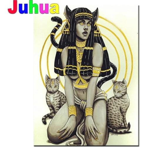 Egyptian cat And Cleopatra diamond embroidery full round drill rhinestone 5d diy diamond painting cross stitch mosaic Queen art