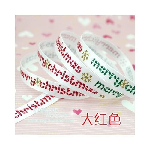 3/8"(10mm)Red white Top Quality Satin Printed Christmas Ribbon Gift Ribbons Decorative Gift Packing Wedding Crafts 2meters/lot