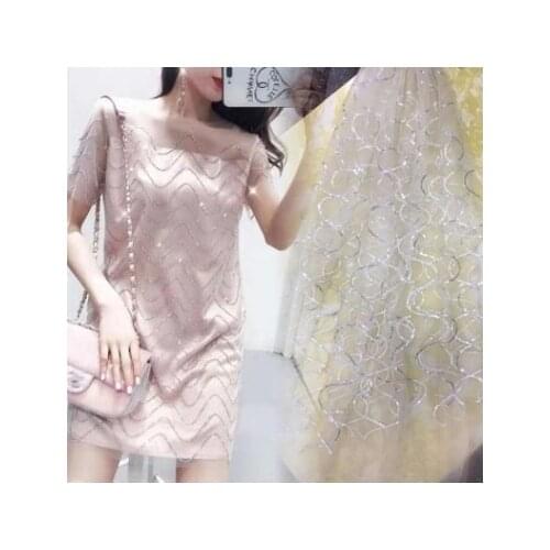 Sequins Embroidered Mesh Gauze Fabric Wave Sequin Embroidery Fashion Wedding Dress Lace Fabric