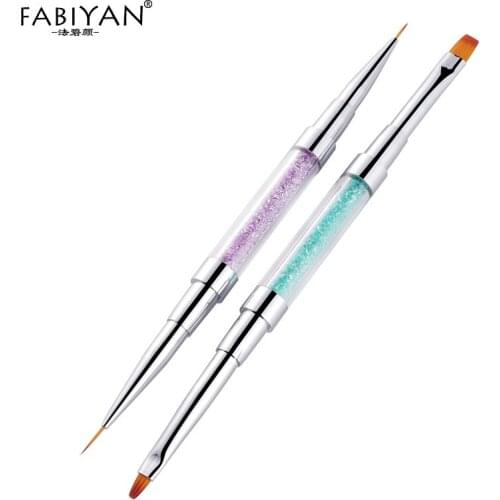 Dual Ended Brush Tool Builder Pen Rhinestone Stripe Acrylic Nail Art French Flat Top Liner Drawing Painting Pen