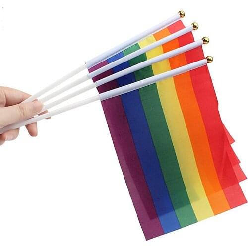 10PCS/Pack 14X21CM Gay Pride Flags Easy To Hold Mini Small Rainbow Flags With Flagpoles Parade Party Decorations Flag