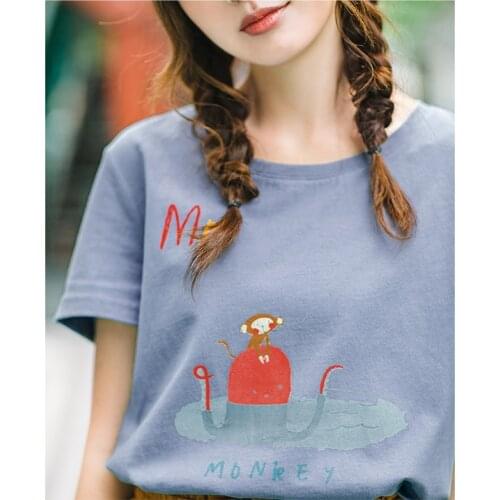 INMAN Summer O-neck Print Korean Fashion Student Style All Matched Casual Short Sleeves Women T-Shirt