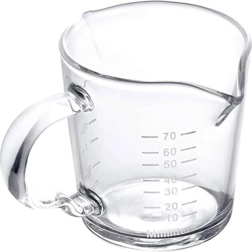 Espresso Measuring Glass 70ML Heat-Resistant Double Pouring Spouts Borosilicate Shot Cup with Handle and Scale Ounce Mug