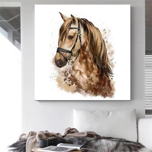 Modern Brown Horse Home Decoration Wall Art Poster Large Canvas Wall Pictures Animal Canvas Painting Living Room Home Decoration