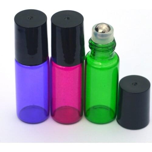 3pcs 5ml Roller Glass Bottle Empty Essential Oil Jar Black Plastic Cap Perfume Sample Vial