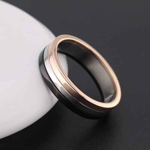 Korean Version of Titanium Steel Stainless Steel Ring Flat Three-color Three-ring Three-ring Ring Index Finger Ring