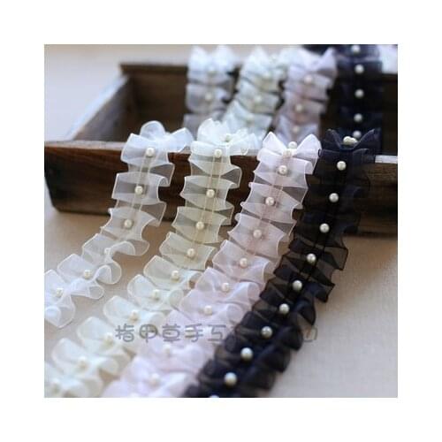 1M 4cm wide Pink White Pleated Beaded Fine Lace Fabric Trim DIY Handmade Material Curtain Skirt Dress Decoration Accessories