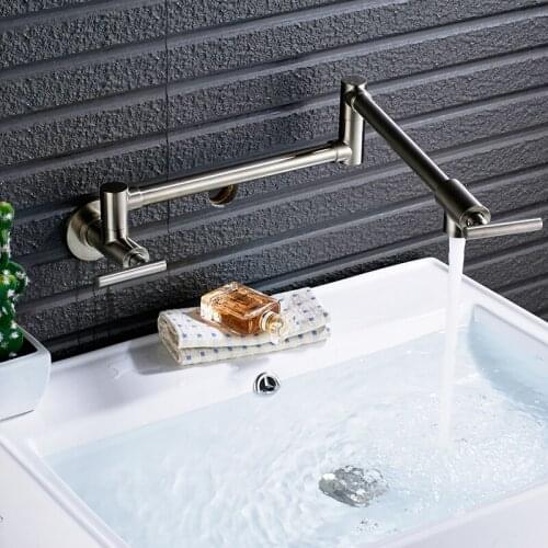 Brass wall mounted Tap Wall Mounted Kitchen Sink Faucet Black Single Cold Taps Single Hole faucets swivel folding retractable