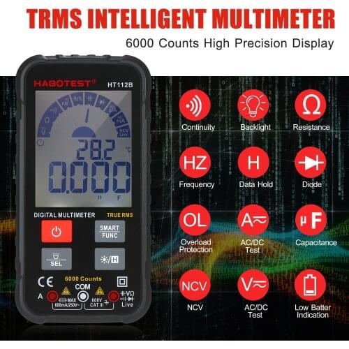 HABOTEST HT112B 6000 Counts TRMS Multimeter LCD Display AC/DC Voltmeter Ammeter Ohmmeter Test Diode Frequency Capacitance