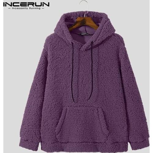Men Hoodies Autumn Hooded Bubble Fleece Solid Color Long Sleeve Casual Pullover Streetwear 2021 Cozy Men Sweatshirts 5XL INCERUN