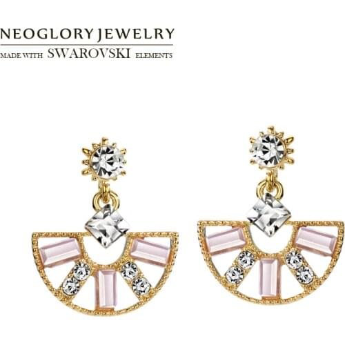 Neoglory Crystal & Austria Rhinestone Long Drop Earrings Office Fan Geometric Style Cute Girl Daily Party Dress Sweater Elegant