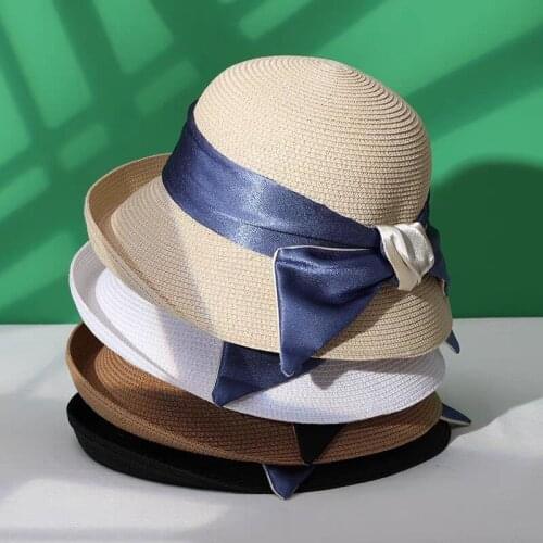 New Bow summer womens hats sun protection hat Beach sun protection Bucket hats for women sun hats summer straw hat sun visor