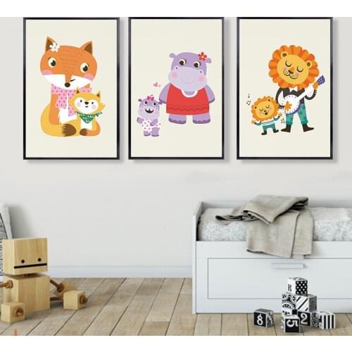 Popular Cute Cartoon Animal Fox River Real Decorative Painting Northern European Childrens Room Bedroom Warm Family Mural