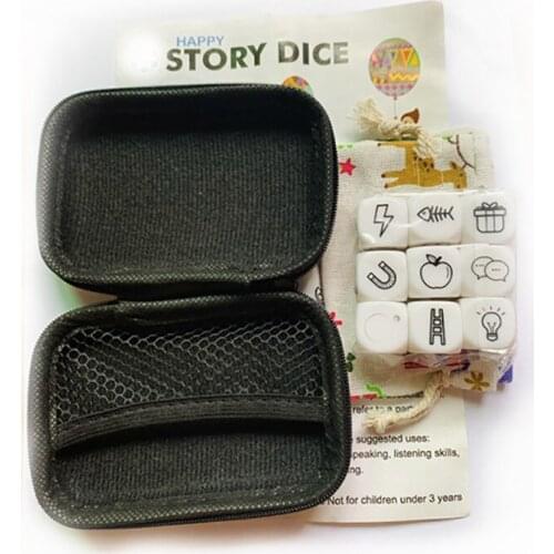 Rectangle Story Dice Storage Bag Mobile Phone Data Cable Charger Zipper Bag Storage Box Telling Story with Story Dice Bag Set