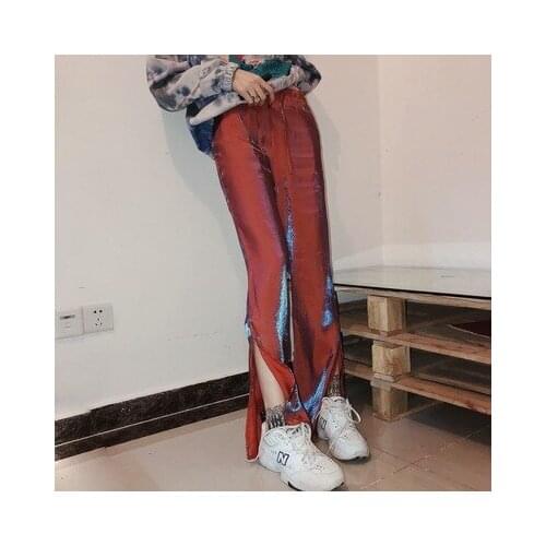Self-made Mermaid Girl Open-forked Floor Slippers, Broad-legged Pants, Womens High-waist-sagging Pant
