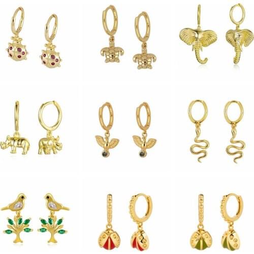 Hoop earrings Turtle/Elephant/Rhino/Snake/Ladybug/Dove Pendants 925 sterling silver ear buckle Earrings Hoops For Women 2021 A30
