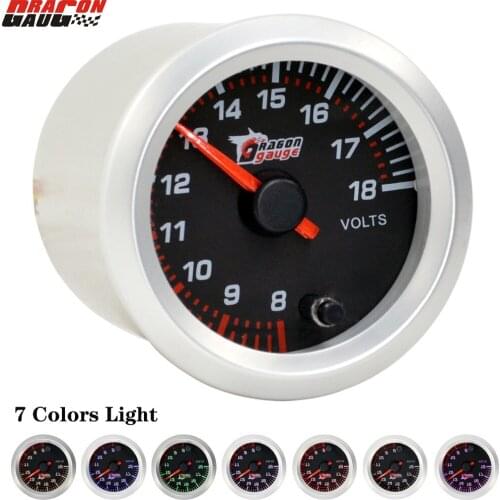 Dragon 52mm Stepper Motor Auto Car 7 Colors Backlight Volt Gauge Motorcycle Voltage 8-18V Meter Free Shipping