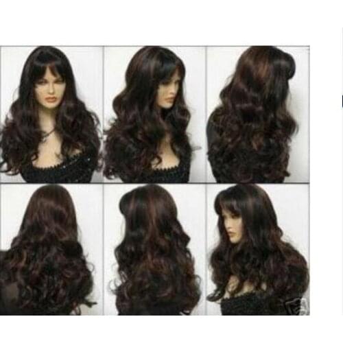 Shun Hot heat resistant Party hair >>AU299 new womens long brown mixed black curly wig