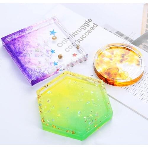 Silicone Mold DIY Cup Mat Pad Handmade Molds Crafts Epoxy Resin Geometric Shape Hexagonal Square Round Thermal