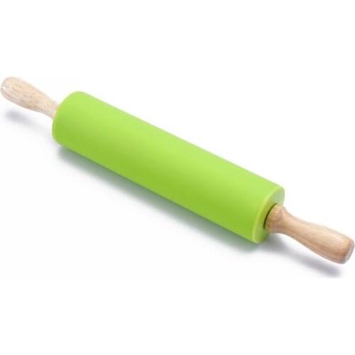 Lengh 38cm Silicone Rolling pin with rubber wood handle, Baking Kneading Tool