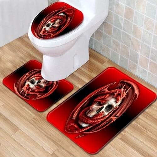 Halloween scary skull bath mats bathroom mat Non-slip bathroom rug Toilet Lid Cover mat Toilet Three-piece set Toilet Seat Mat