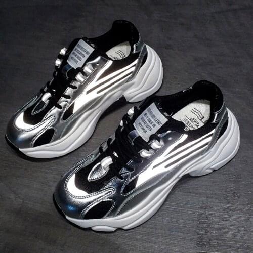 Luminous Microfiber Chunky Sneakers Women 2020 New Spring Platform Sneakers Woman Lace Up Casual Shoes Flat Platform Round Toe