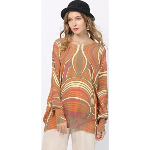 Loose Women Sweaters Fall Spring Striped Printing Loose Plus Size Pullover Knitted Tops Casual Outerwear Pull Femme TA6322