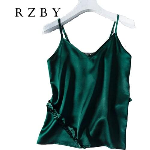 Spaghetti Strap Top Women Sexy V Neck Basic Cami Sleeveless 100% Real Silk Tank Tops WomenS Summer 2021 Camisole RZBY328