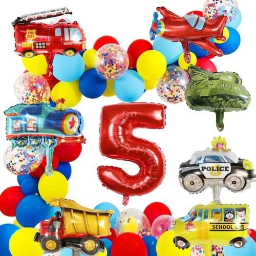 Birthday Decoration For Boys Happy Birthday Balloon Car School Bus Train Fire Truck Motorcycle Plane Balloons Transport Vehicles