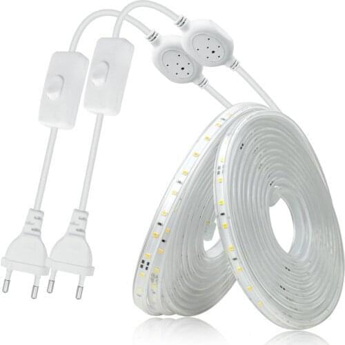Outdoor Garden LED Lights Balcony LED Strip 220V EU Power Plug Waterproof IP65 LED Strip Light 220 v Press Or Dimmable Switch