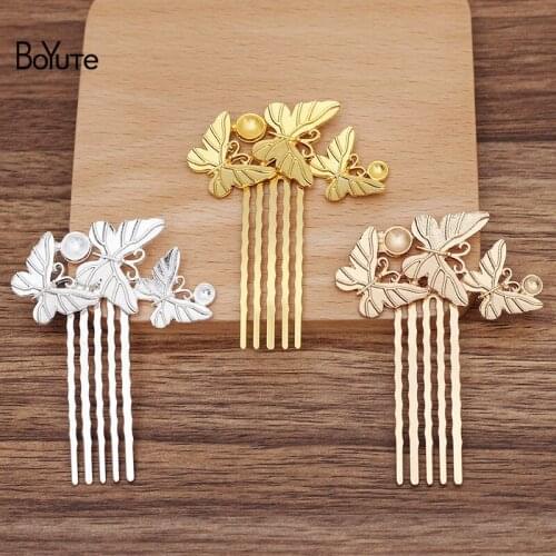 BoYuTe (10 Pieces/Lot) 26*49MM Alloy Butterfly Hair Comb Materials Handmade Diy Bridal Wedding Hair Accessories Wholesale