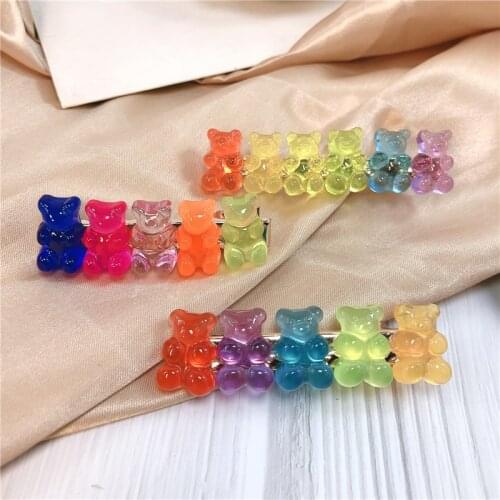 Candy Color Jelly Bear Shape Hair Clips Barrettes Cute Cartoon Animal Hairpin For Women Girls Hairgrips Hair Acccessories Gifts