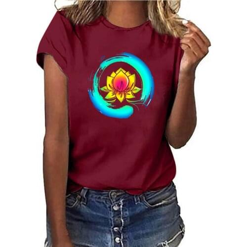 2021 Women Lotus Flower Print T-shirt High Elasticity Casual Funny T Shirt Gift For Lady Yong Girl Top Tee Drop Ship Tshirt