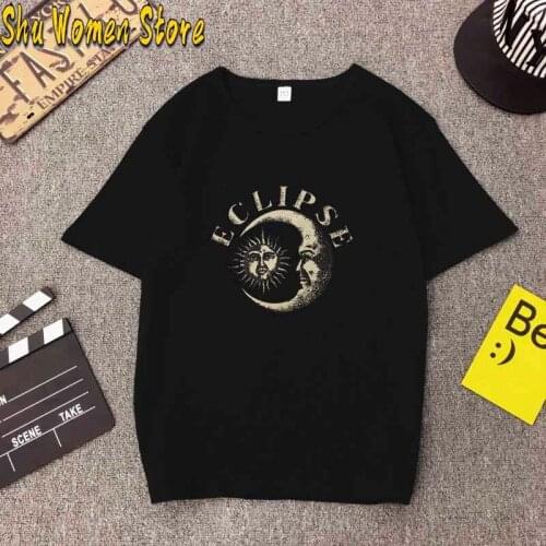 2021 Women Fashion Casual Sun Moon Print Tee Loose Short Sleeve T-shirt Vintage Women Summer Oversize Tee Shirts Tops goth