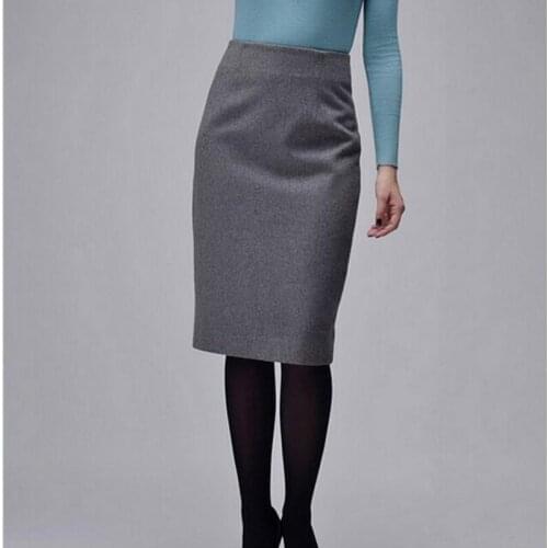 New 2019 Autumn Winter Women Woolen Skirt Fashion High Waist Pencil Skirt Black Gray Red Elegant Plus Size Skirt Skirts Women LY