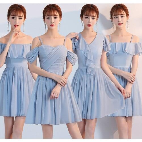 New Arrival Muyoms Strapless Above Knee Mini A-line Summer Women Blue Pink Chiffon Simple Cocktail Dress Cocktail Dress Party