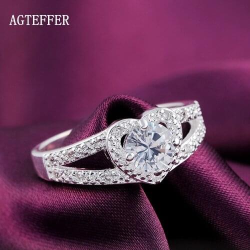 AGTEFFER 925 Sterling Silver Elegant Heart AAA Zircon Ring Classic For Women Fashion Wedding Engagement Party Gift Charm Jewelry