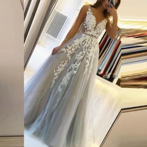 ANGELSBRISEP V-Neck Long Evening Party Soiree Robe Sexy Backless Appliques Floor-Length Formal Princess Prom Dress Custom Made