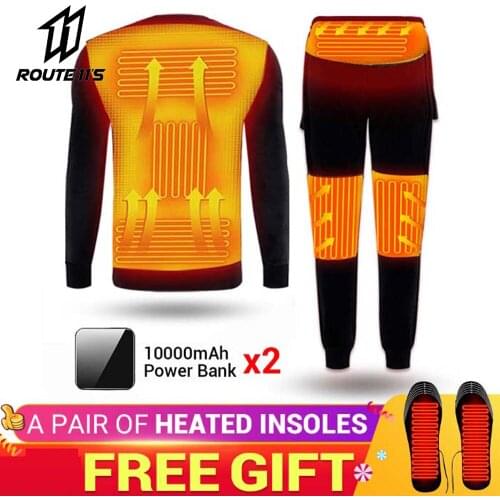 Winter Heated Underwear Fleece Lined Heating Thermal Underwear Set USB Electric Heated T-Shirts & Pants Battery Powered Wear