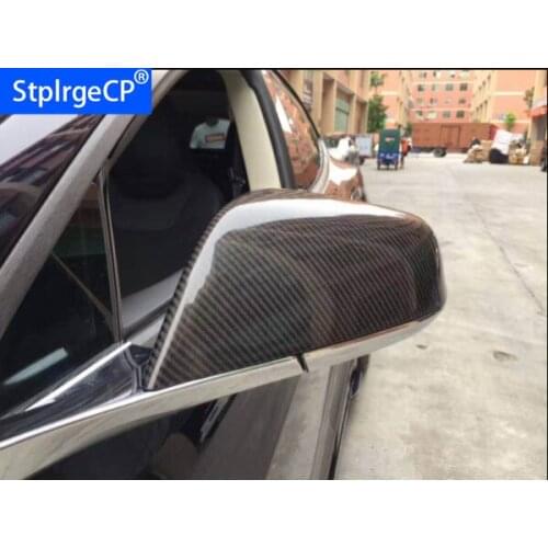 1pc for Tesla Model X 90D P90D 75D 100D 2016 2017 Real Carbon fiber mirror cover rear view mirror cover gloss black