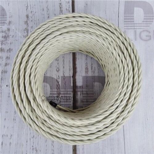 100meter/roll creamy-white color nice quality braided lighting DIY lamp accessories fabric wire 2X0.75mm cores beige fabric cord