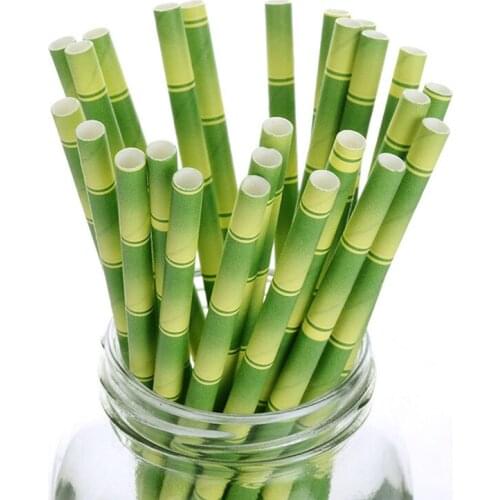 100pcs/lot Green Bamboo Paper Straws Happy Birthday Wedding Decorative Event Tropical Party Supplies Drinking Straw