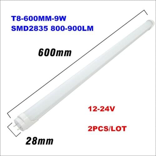 12V 24V LED Bulb Light T8 Fluorescent LED Tube Lamp 600MM 9W LED Solar Tube CE&ROHS 2FT 0.6M 12V 24V LED Bulb Indoor Lights