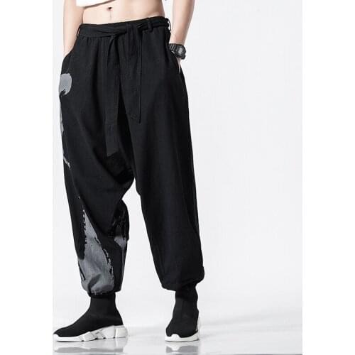 2020 Fashion Printing Chinese Style Harem Pants Cotton Linen Loose Men Trousers Casual Sweatpants Joggers Drop Shipping
